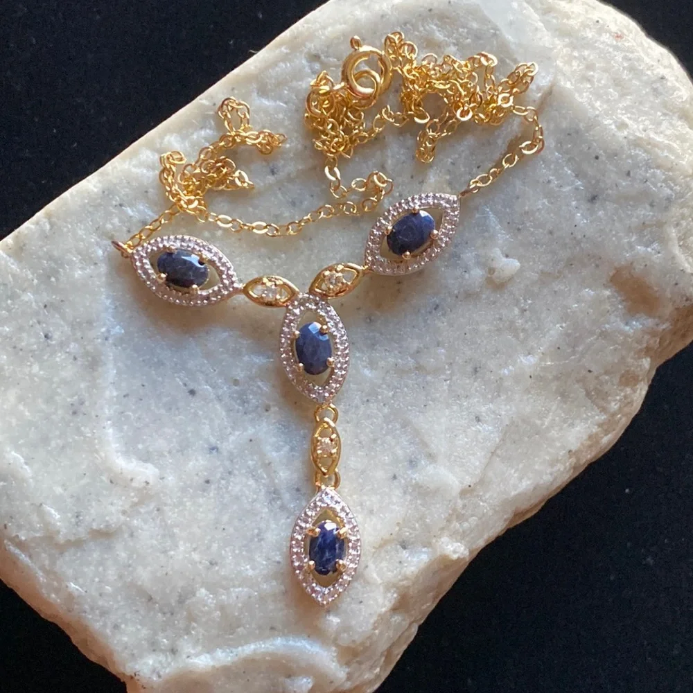 🆕18K Gold Over Sterling Silver 2.17ct Multi-Gem /Diamond Accent Necklace - Picture 1 of 12